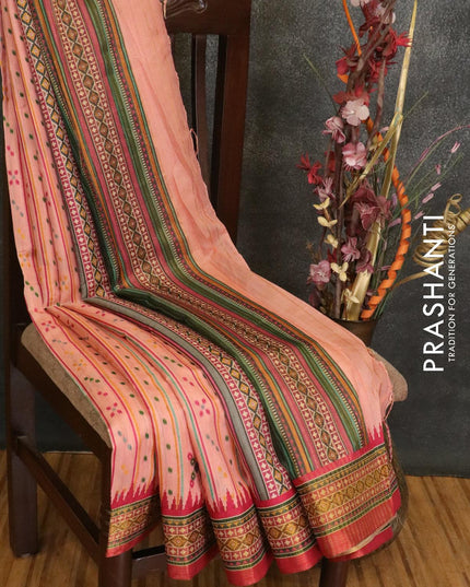 Semi linen saree peach pink and pink with allover prints and simple border - {{ collection.title }} by Prashanti Sarees