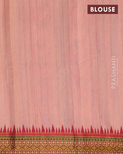 Semi linen saree peach pink and pink with allover prints and simple border - {{ collection.title }} by Prashanti Sarees