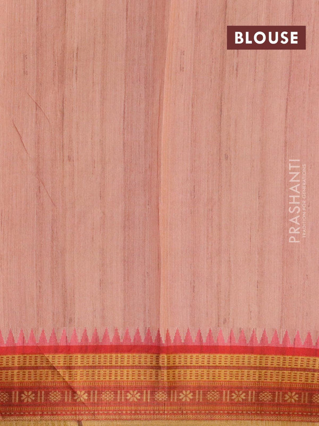Semi linen saree peach pink and red with allover prints and simple border - {{ collection.title }} by Prashanti Sarees