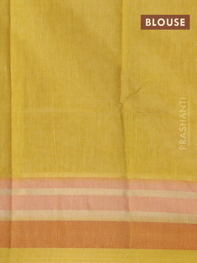Semi linen saree peach pink shade and yellow with allover prints and simple border - {{ collection.title }} by Prashanti Sarees