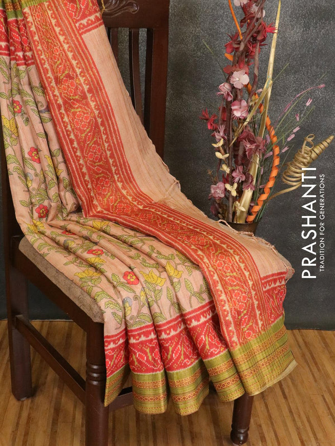 Semi linen saree peach shade and orange with allover prints and simple border - {{ collection.title }} by Prashanti Sarees