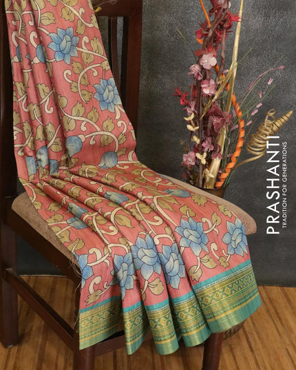 Semi linen saree pink shade with allover floral prints and simple border - IVO1594 - {{ collection.title }} by Prashanti Sarees