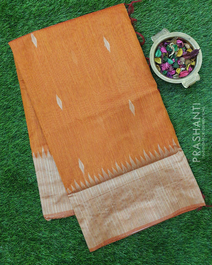 Semi Linen Saree rust orange with thread and zari woven buttas and woven border - {{ collection.title }} by Prashanti Sarees