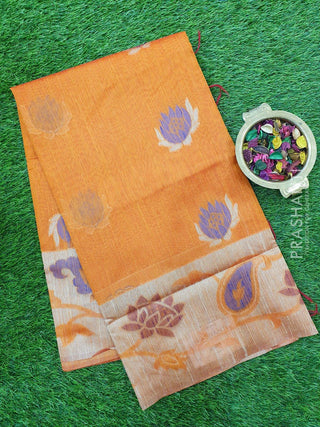 Semi Linen Saree rust orange with thread woven floral buttas and woven border