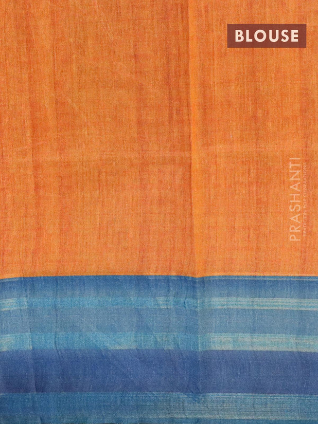 Semi linen saree sandal and blue with allover prints and simple border - {{ collection.title }} by Prashanti Sarees