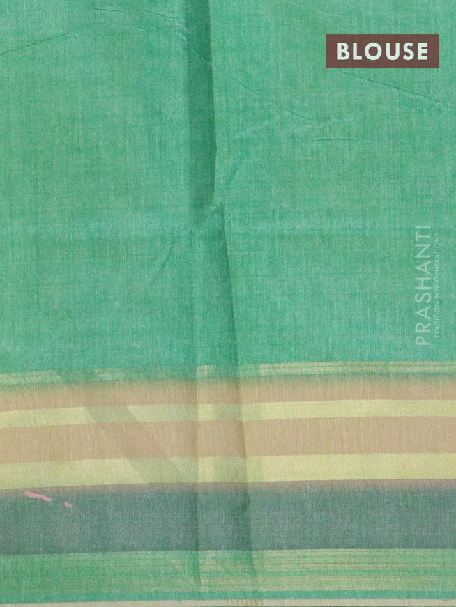 Semi linen saree sandal and green with allover prints and simple border - {{ collection.title }} by Prashanti Sarees