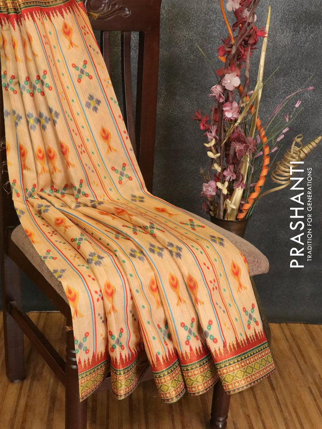 Semi linen saree sandal with allover prints and simple border - {{ collection.title }} by Prashanti Sarees