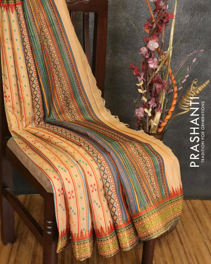 Semi linen saree sandal with allover prints and simple border - {{ collection.title }} by Prashanti Sarees