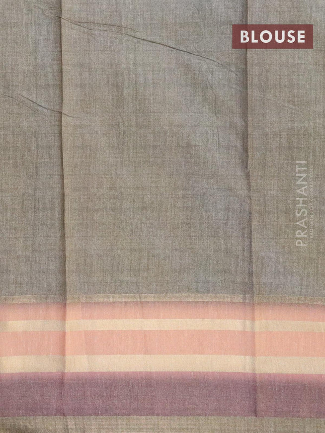 Semi linen saree yellow and grey with allover prints and simple border - {{ collection.title }} by Prashanti Sarees