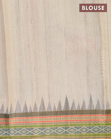 Semi linen silk saree beige with allover floral prints and zari woven border - {{ collection.title }} by Prashanti Sarees