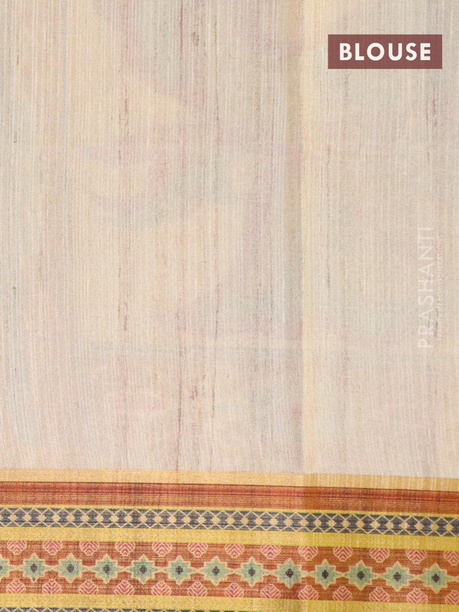 Semi linen silk saree cream and rustic brown with allover floral prints and zari woven border - {{ collection.title }} by Prashanti Sarees