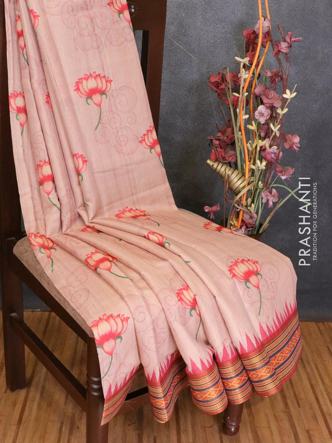 Semi linen silk saree pastel peach and maroon with allover floral prints and zari woven border - ZQS8399 - {{ collection.title }} by Prashanti Sarees