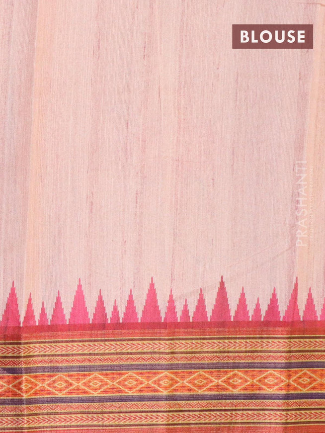 Semi linen silk saree pastel peach and maroon with allover floral prints and zari woven border - ZQS8399 - {{ collection.title }} by Prashanti Sarees