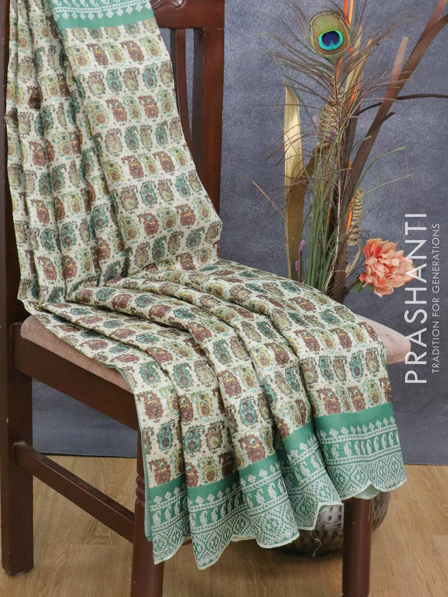 Semi matka saree beige and green with allover butta prints and embroidery border - {{ collection.title }} by Prashanti Sarees