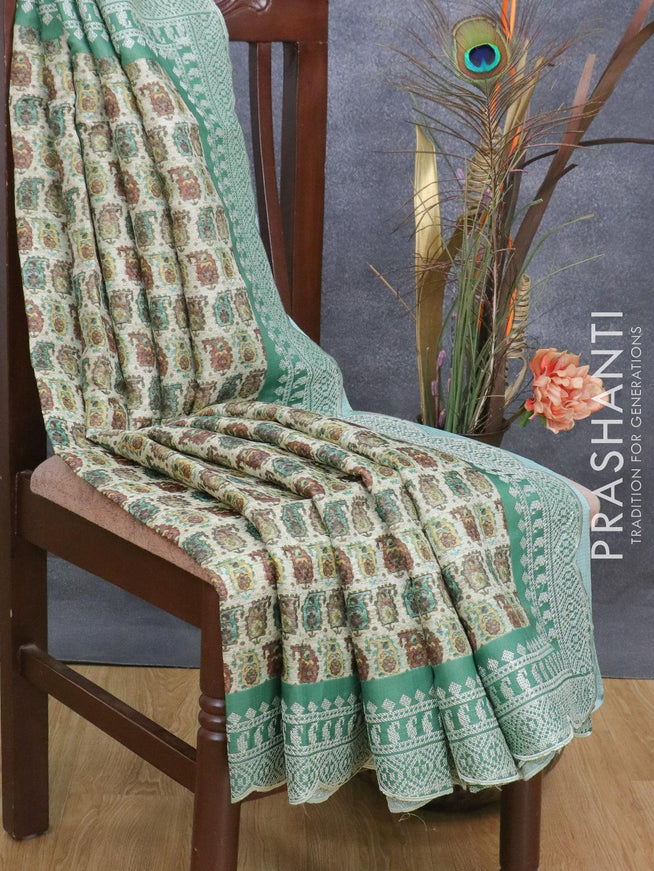 Semi matka saree beige and green with allover butta prints and embroidery border - {{ collection.title }} by Prashanti Sarees