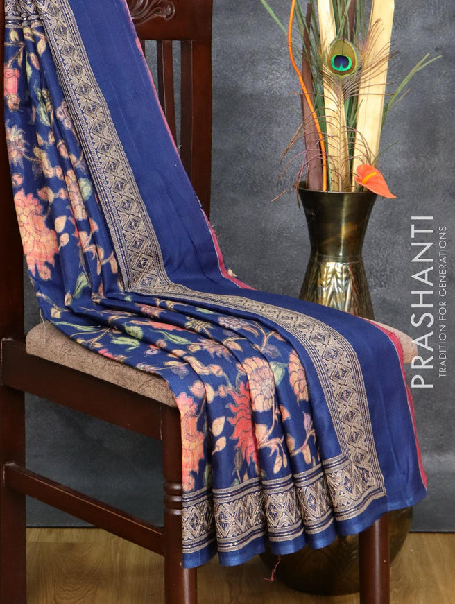 Semi matka saree blue with allover digital prints and embroidery & sequin work border - {{ collection.title }} by Prashanti Sarees