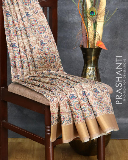 Semi matka saree cream with allover prints and zari woven border - {{ collection.title }} by Prashanti Sarees
