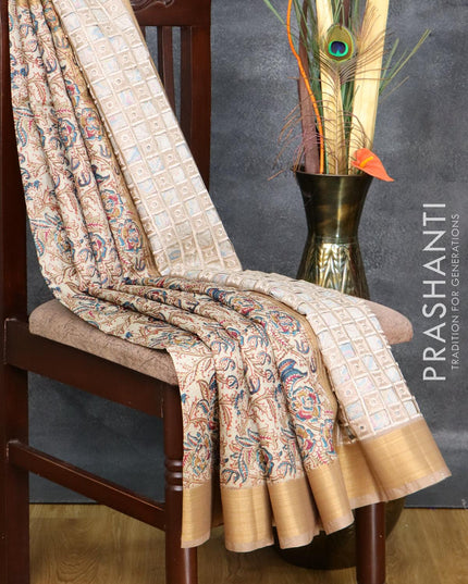 Semi matka saree cream with allover prints and zari woven border - {{ collection.title }} by Prashanti Sarees