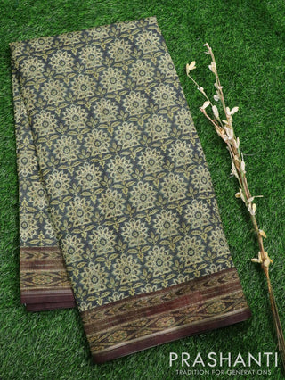 Semi matka saree elephant grey and brown with allover floral butta prints and printed border