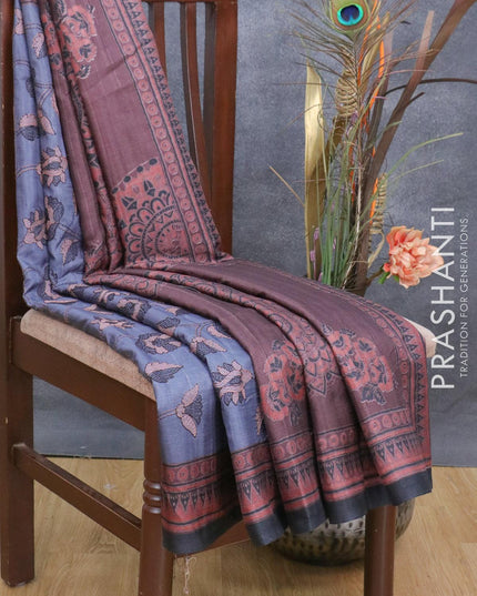 Semi matka saree grey and black with allover embroidery work and printed border - {{ collection.title }} by Prashanti Sarees