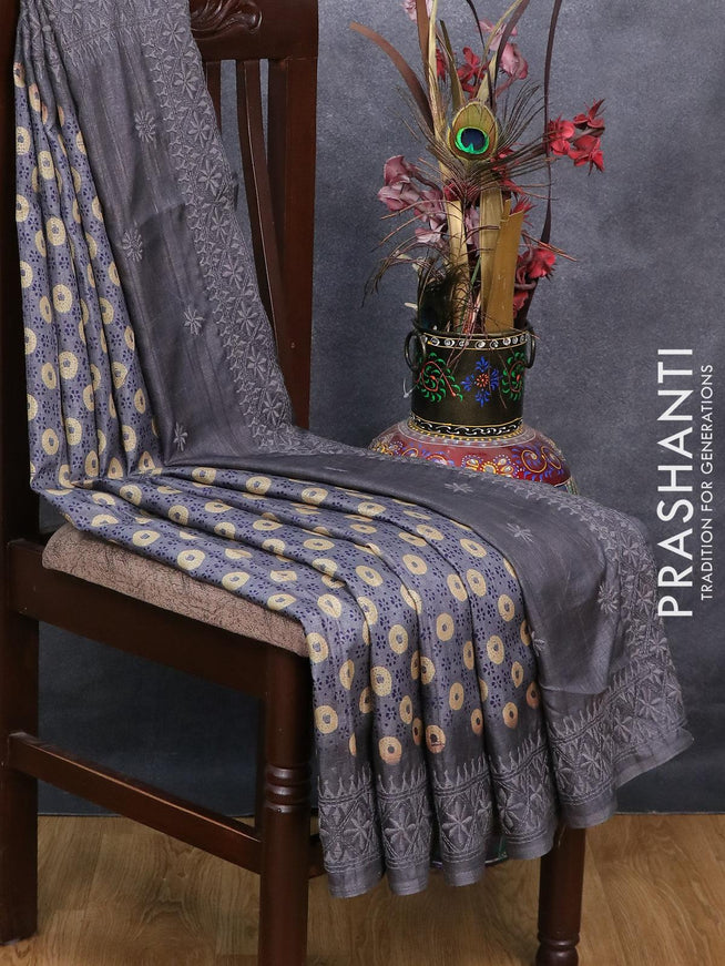 Semi matka saree grey shade with allover butta prints and embroidery work border - {{ collection.title }} by Prashanti Sarees