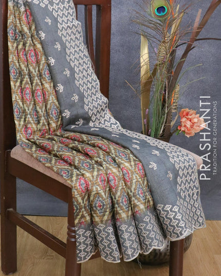 Semi matka saree multi colour and grey with allover butta prints and cut work embroidery border - {{ collection.title }} by Prashanti Sarees