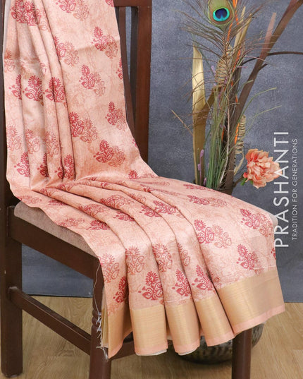 Semi matka saree peach shade with allover butta prints and zari woven border - {{ collection.title }} by Prashanti Sarees