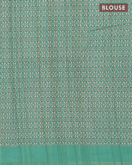 Semi matka silk saree beige and teal green with allover butta prints and small zari woven border - {{ collection.title }} by Prashanti Sarees