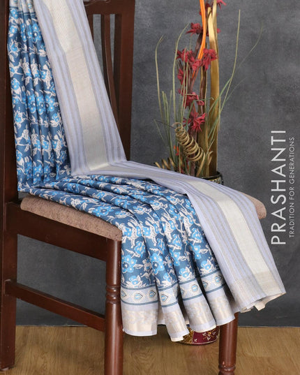 Semi matka silk saree blue and lavender shade with allover prints and zari woven border - {{ collection.title }} by Prashanti Sarees