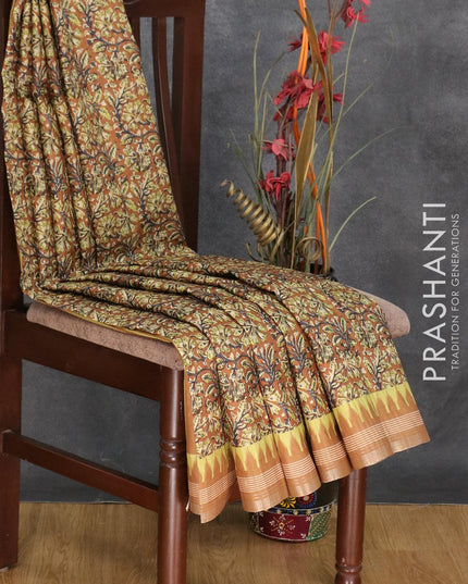 Semi matka silk saree brown with allover floral prints and temple design small zari woven border - {{ collection.title }} by Prashanti Sarees