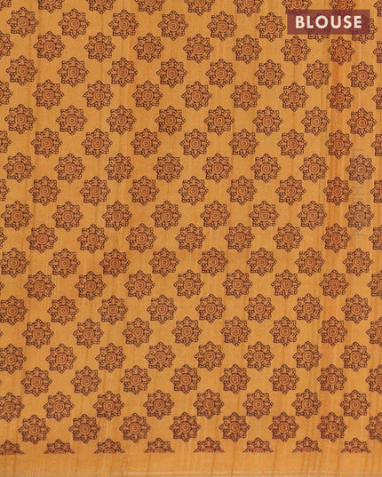 Semi matka silk saree dark mustard and maroon with allover ajrakh prints and small zari woven border - {{ collection.title }} by Prashanti Sarees