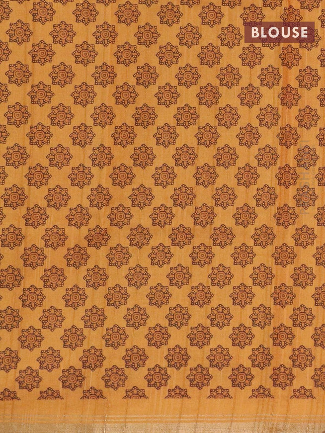 Semi matka silk saree dark mustard and maroon with allover ajrakh prints and small zari woven border - {{ collection.title }} by Prashanti Sarees