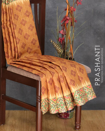 Semi matka silk saree dark mustard and sandal with allover geometric prints and printed zari woven border - {{ collection.title }} by Prashanti Sarees