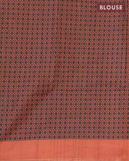 Semi matka silk saree elephant grey and rustic orange with allover floral prints and temple design small zari woven border - {{ collection.title }} by Prashanti Sarees