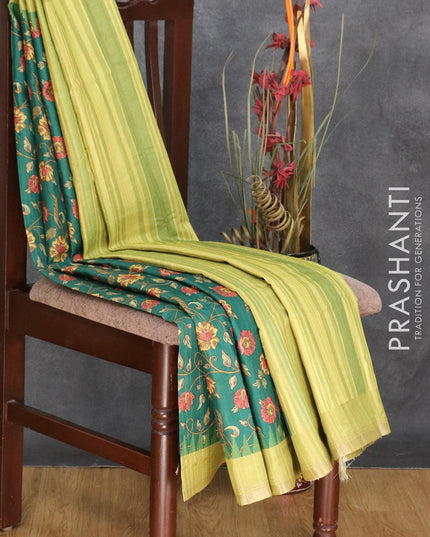 Semi matka silk saree green and light green with allover floral prints and temple design small zari woven border - {{ collection.title }} by Prashanti Sarees