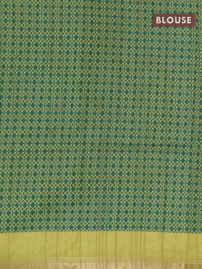 Semi matka silk saree green and light green with allover floral prints and temple design small zari woven border - {{ collection.title }} by Prashanti Sarees