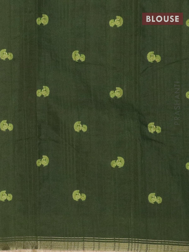 Semi matka silk saree green and light green with peacock butta prints and small zari woven border - {{ collection.title }} by Prashanti Sarees