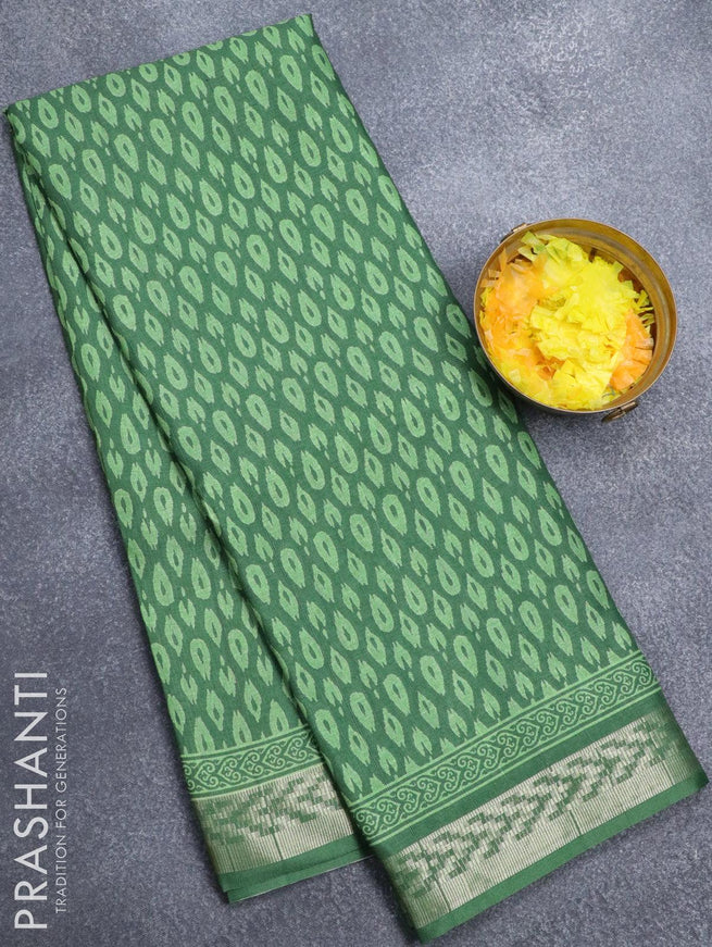 Semi matka silk saree green with allover prints and zari woven border - {{ collection.title }} by Prashanti Sarees