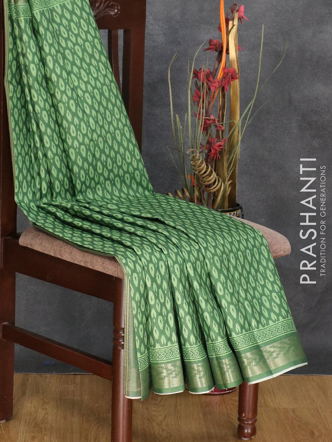 Semi matka silk saree green with allover prints and zari woven border - {{ collection.title }} by Prashanti Sarees