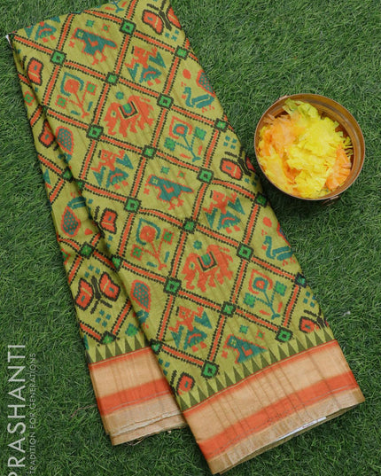 Semi matka silk saree light green and sandal with allover ikat prints and small zari woven border - {{ collection.title }} by Prashanti Sarees