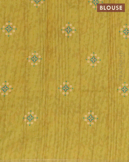 Semi matka silk saree mehendi green and sandal with allover geometric prints and printed zari woven border - {{ collection.title }} by Prashanti Sarees