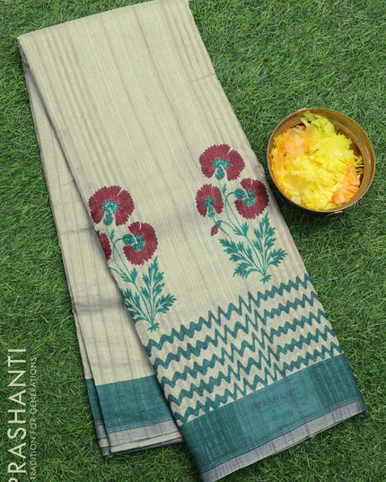 Semi matka silk saree pastel green and green with floral butta prints and zari woven piping border - {{ collection.title }} by Prashanti Sarees