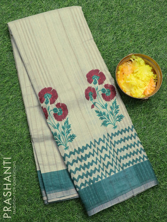 Semi matka silk saree pastel green and green with floral butta prints and zari woven piping border - {{ collection.title }} by Prashanti Sarees