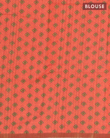 Semi matka silk saree rustic orange and brown with allover floral prints and small zari woven border - {{ collection.title }} by Prashanti Sarees