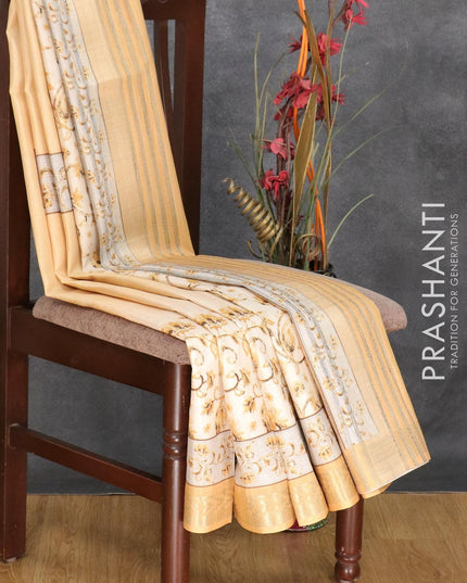 Semi matka silk saree sandal and grey shade with allover prints and zari woven border - {{ collection.title }} by Prashanti Sarees