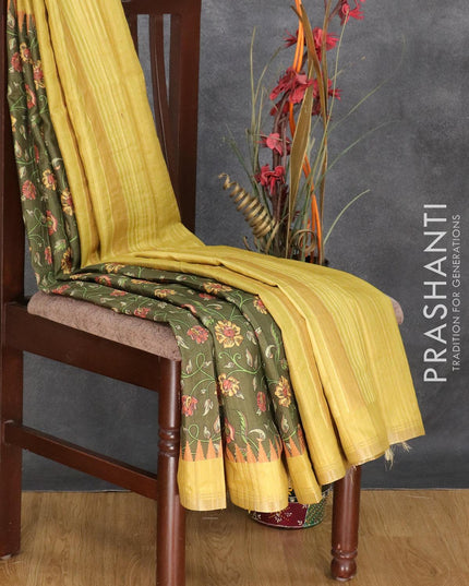 Semi matka silk saree sap green and light green with allover floral prints and temple design small zari woven border - {{ collection.title }} by Prashanti Sarees