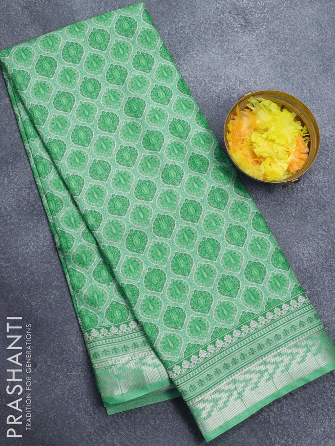 Semi matka silk saree teal green with allover prints and zari woven border - {{ collection.title }} by Prashanti Sarees