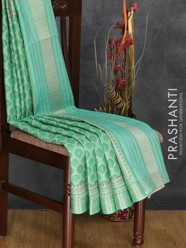 Semi matka silk saree teal green with allover prints and zari woven border - {{ collection.title }} by Prashanti Sarees