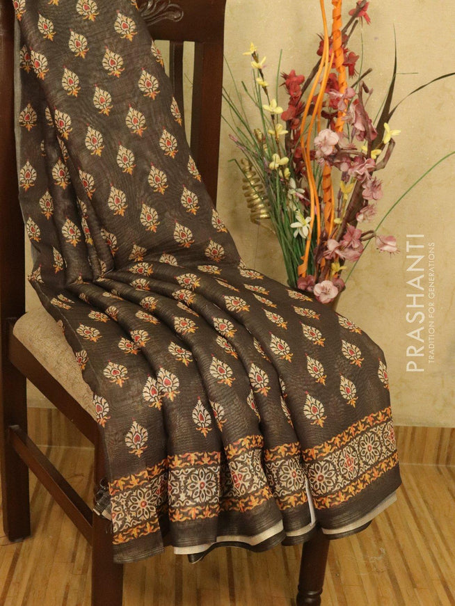 Semi organza saree black shade with floral prints and printed border - {{ collection.title }} by Prashanti Sarees