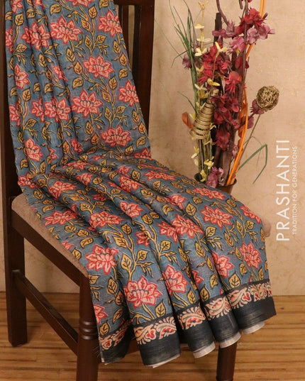 Semi organza saree blue with all over prints and simple border - {{ collection.title }} by Prashanti Sarees